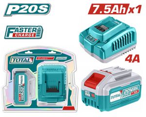 TOTAL Σέτ 1 τεμάχιο Μπαταρία TFBLI2075 Li-ion 20V/7.5Ah + 1 τεμάχιο Ταχυφορτιστής TFCLI20411E Επαγγελματικό ( TFBCPK1417E )