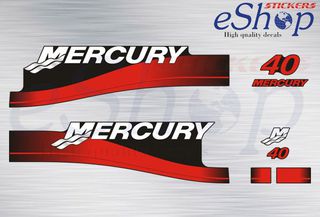 Αυτοκόλλητα σετ για Mercury 40 Hp δίχρονη 1999 2006 έκδοση κόκκινη