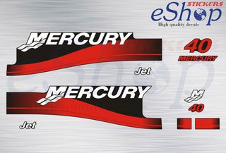 Αυτοκόλλητα σετ για Mercury 40 Hp Jet δίχρονη 1999 2006 έκδοση κόκκινη