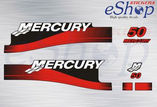 Αυτοκόλλητα σετ για Mercury 50 Hp δίχρονη 1999 2006 έκδοση κόκκινη
