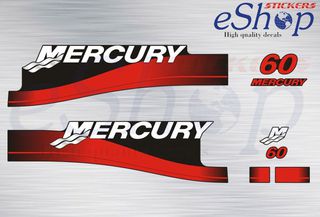 Αυτοκόλλητα σετ για Mercury 60 Hp δίχρονη 1999 2006 έκδοση κόκκινη
