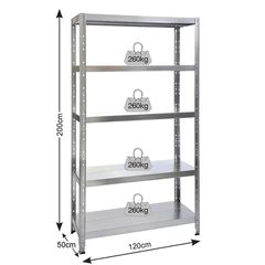 BULLE ΡΑΦΙΕΡΑ ΜΕΤΑΛΛΙΚΗ 120x50x200 ΓΚΡΙ 260kg 5 ΡΑΦΙΑ (610422)