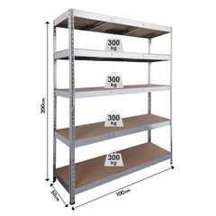 BULLE ΡΑΦΙΕΡΑ ΜΕΤΑΛΛΙΚΗ 100x50x200 ΓΑΛΒ. 300kg 5 ΡΑΦΙΑ MDF (610418)