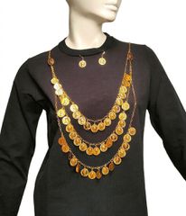 Εντυπωσιακό Παραδοσιακό Κολιέ με 49 Επίχρυσα Φλουριά, Σκουλαρίκια & Αγκράφες – Αξεσουάρ Φορεσιάς 3 Σειρές Κολιέ GOLD