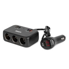 ΑΝΤΑΠΤΟΡΑΣ ΑΝΑΠΤΗΡΑ 12/24V 120W ΨΗΦΙΑΚΟΣ ΜΑΥΡΟΣ/3 ΘΕΣΕΙΣ/2xUSB-A + 1xUSB-C QC 4.0 ΜΕ ΚΑΛΩΔΙΟ 80cm AMIO - 1 Τεμ.
