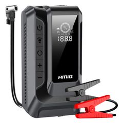 Amio - Φορητός Εκκινητής Μπαταρίας (Jump Starter) 4 σε 1 με ενσωματωμένο Κομπρεσέρ Αέρα, Powerbank και Φακό LED τάση λειτουργίας 12V με χωρητικότητα 12Ah και μέγιστο ρεύμα εκκίνησης 1600A για Επιβατικ