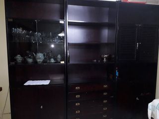 Σύνθετο Σαλονιού από Σκούρο Ξύλο με Βιτρίνα, Συρταριέρα & Βιβλιοθήκη