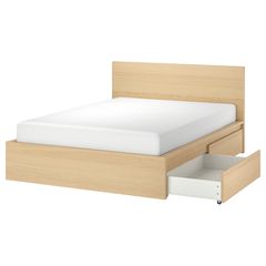 Κρεβατι Malm λευκη βελανιδια 160x200 με 4 συρταρια