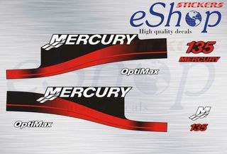 Αυτοκόλλητα σετ για Mercury 135 Hp  optimax δίχρονη 1999 2006 έκδοση κόκκινη