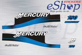Αυτοκόλλητα σετ για Mercury 150 Hp Saltwater δίχρονη 1999 2006 έκδοση μπλε