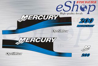 Αυτοκόλλητα σετ για Mercury 200 Hp Optimax δίχρονη 1999 2006 έκδοση μπλε