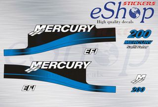 Αυτοκόλλητα σετ για Mercury 200 Hp EFI δίχρονη 1999 2006 έκδοση μπλε