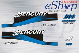 Αυτοκόλλητα σετ για Mercury 200 Hp Salt Water δίχρονη 1999 2006 έκδοση μπλε