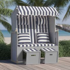 Ξαπλώστρα Strandkorb Μπλε/Λευκό Συνθ. Ρατάν/Ξύλο με Μαξιλάρια 318660