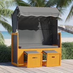 Ξαπλώστρα Strandkorb με Σκίαστρο Μαύρο/Ανθρακί Συνθ. Ρατάν/Ξύλο 318658