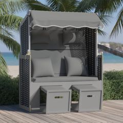 Ξαπλώστρα Strandkorb Ανθρακί/Μαύρο Συνθ. Ρατάν/Ξύλο με Μαξιλάρι 318662