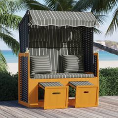 Ξαπλώστρα Strandkorb Μαύρο/Γκρι Συνθ. Ρατάν/Ξύλο με Μαξιλάρια 318666