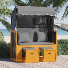 Ξαπλώστρα Strandkorb Μαύρο/Ανθρακί Συνθ.Ρατάν/Ξύλο με Μαξιλάρι 318667