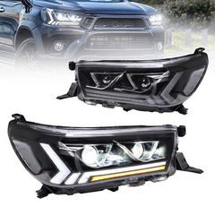 Μπροστινά Φανάρια Set Για Toyota Hilux Revo 15-19 Με Dynamic Start DRL & Φλας Μαύρα Με Μοτέρ VLand