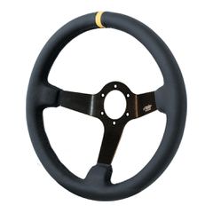 Simoni Racing ΤΙΜΟΝΙ CARRERA PELLE ΤΡΙΑΚΤΙΝΟ 350 mm/ΠΑΧΟΣ 100 mm/BΑΘΟΣ 90 mm (ΜΑΥΡΟ ΟΙΚΟΛΟΓΙΚΟ ΔΕΡΜΑ ΜΕ ΚΙΤΡΙΝΗ ΡΙΓΑ)