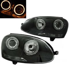 Μπροστινά Φανάρια Set Για Vw Golf 5 03-08 Angel Eyes Μαύρα H7/H7 Με Μοτέρ Depo