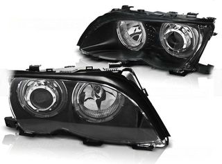 Carro Μπροστινά Φανάρια Set Για Bmw 3 E46 Sedan/Caravan 01-05 LED Angel Eyes Μαύρα H7/H7 Με Μοτέρ