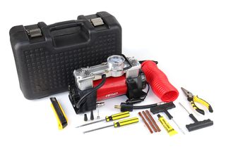 Amio Amio – Κομπρεσέρ Αέρα 12V Διπλού Κυλίνδρου 10BAR 150PSI 60L/min με Μανόμετρο, LED Φακό, Σετ Επισκευής & Βαλιτσάκι για Άμεση Αντιμετώπιση Έκτακτων Αναγκών – 1 Τεμ. (02640/AM)