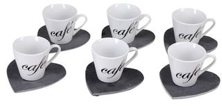 Κούπα 6cl 'Cafe' Με Πιατάκια Καρδιές Λευκό/Μαύρο Κεραμικό Σετ 12Τμχ