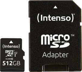 Intenso microSDXC 512GB Class 10 U1 UHS-I με αντάπτορα