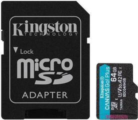 Kingston microSDXC 64GB Class 10 U3 V30 A2 UHS-I με αντάπτορα