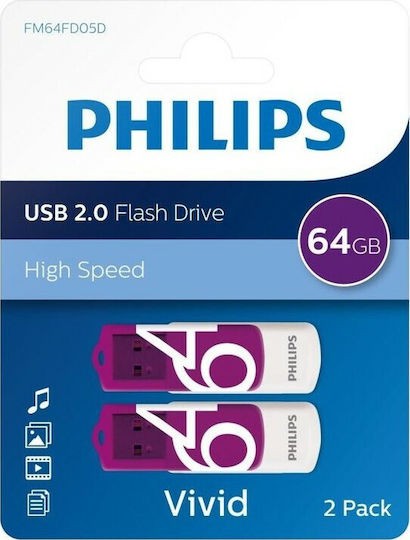 Philips Vivid pack 64GB USB 2.0 Stick Μωβ