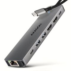 Axagon USB-C Docking Station με HDMI 4K PD Ethernet και σύνδεση 2 Οθονών Γκρι (HMC-7HX2)