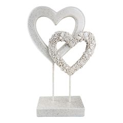 Stand Relief Καρδιά "Flower Heart" Λουλουδάτο Design Πολυρεζίνη Ασημένιο Λευκό PU 4 14.5x6.5x24cm
