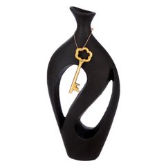 Βάζο "Schlussel" Key Motif Αλουμίνιο Μαύρο PU 19x8.5x38cm