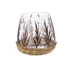 Φανάρι Καταιγίδας Conical "Greenery" Leaf Design Γυάλινο Πράσινο PU 4 H. 11 cm D. 11 cm
