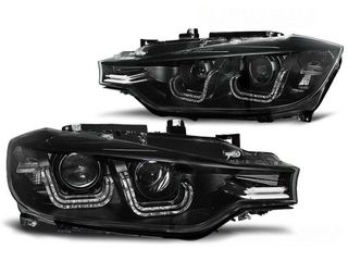 Μπροστινά Φανάρια Set Για Bmw 3 F30/F31 11-19 Led Angel Eyes Μαύρα H7/H7 Με Μοτέρ Depo