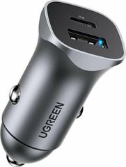 Ugreen Φορτιστής Αυτοκινήτου 24W 3A Γρήγορης Φόρτισης με Θύρες: 1xUSB 1xType-C Γκρι 30780