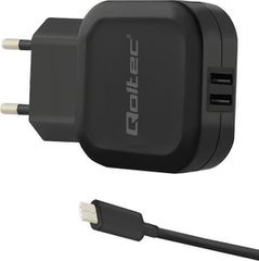 Qoltec Φορτιστής με 2 Θύρες USB-A και Καλώδιο USB-C 17W Μαύρος (50188)