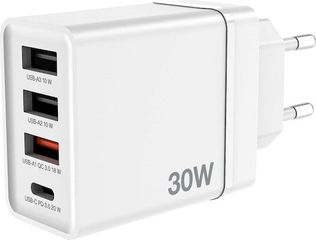 Verbatim Φορτιστής Χωρίς Καλώδιο με 3 Θύρες USB-A και Θύρα USB-C 30W Power Delivery / Quick Charge 3.0 Λευκός (CHR-30EU2