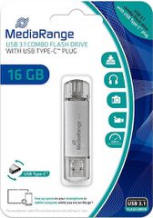 MediaRange 16GB USB 3.0 Stick με σύνδεση USB-A & USB-C Ασημί