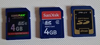 Memory Cards SanDisk SDHC 4 GB, Kingmax SDHC 4 GB, PNY Optima SD 2 GB