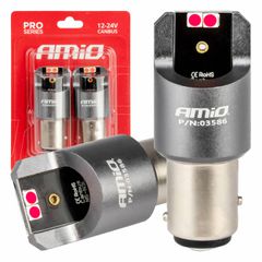 Amio Amio - ΛΑΜΠΑΚΙΑ P21/5W BAY15d 12/24V 6.000K 4xSMD LED CAN-BUS ΚΟΚΚΙΝΟ PRO SERIES - 2 Τεμ. (03586/AM)