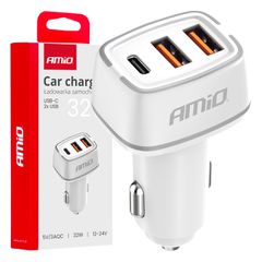 Amio Amio - ΦΟΡΤΙΣΤΗΣ ΑΝΑΠΤΗΡΑ 12/24V ΜΕ 3 ΘΥΡΕΣ USB-C+2xUSB 32W 5V/3AQC ΤΑΧΕΙΑΣ ΦΟΡΤΙΣΗΣ ΛΕΥΚΟΣ - 1 ΤΕΜ. (03890/AM)