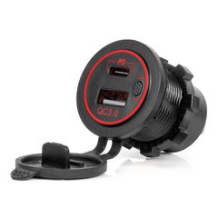 Amio Amio - ΠΡΙΖΑ ΜΕ 2 ΘΥΡΕΣ USB ΚΑΙ ΚΑΠΑΚΙ 12/24V QUICK CHARGE 3.0 ΑΔΙΑΒΡΟΧΗ ΜΕ ΚΟΚΚΙΝΟ LED ΦΩΣ ΜΑΥΡΗ - 1 τεμ. (04221/AM)