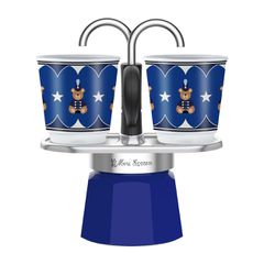Bialetti Moka Μπρίκι Espresso Set MINI Express MR Joyful Memories + 2 φλιτζάνια Μπλε