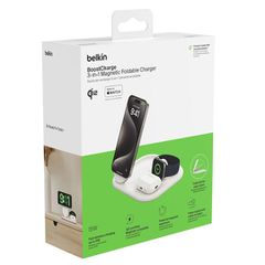 Belkin BoostCharge 3-in-1 Qi2 15W Ασύρματος Φορτιστής Magnetic Foldable Λευκός