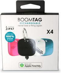 Boompods BoomTag Rechargeable Apple Find My Tracker Black, Blue, White, Pink 4-Pack