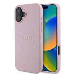 Guess Grained Gold Ring Magsafe Back Cover για iPhone 16 Plus - Ροζ