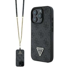 Guess Metal Logo Strass Crossbody Back Cover με Λουράκι για iPhone 16 Pro - Μαύρο