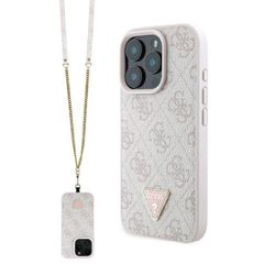 Guess Back Cover Δερμάτινο με Λουράκι για iPhone 16 Pro - Ροζ